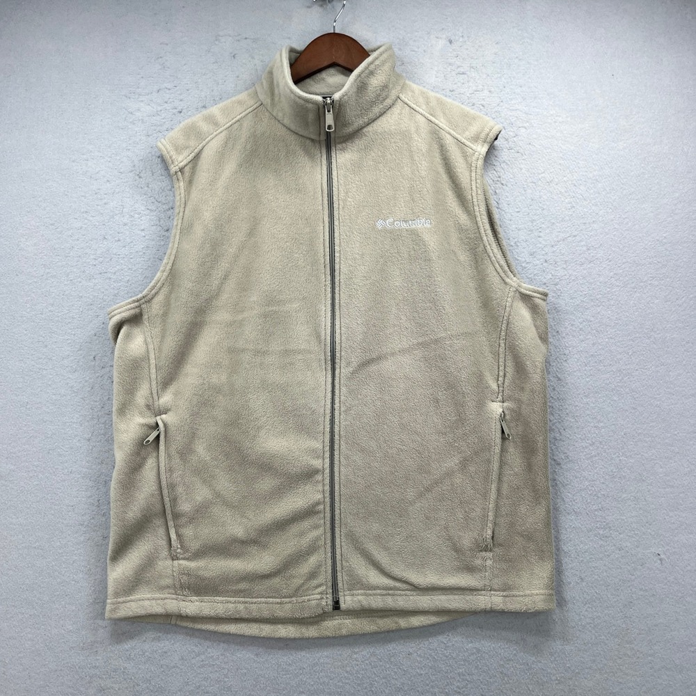 Columbia Fleece Vest Mens Large Tan Steens Mountain Full Zip Outdoor Gorpcore